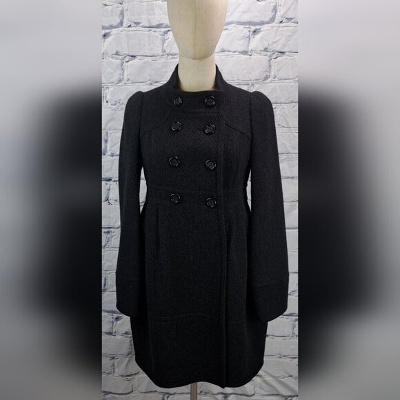 Burberry Vintage Blue Label Womens Winter Jacket Coat Wool Peplum Gray 38 Small